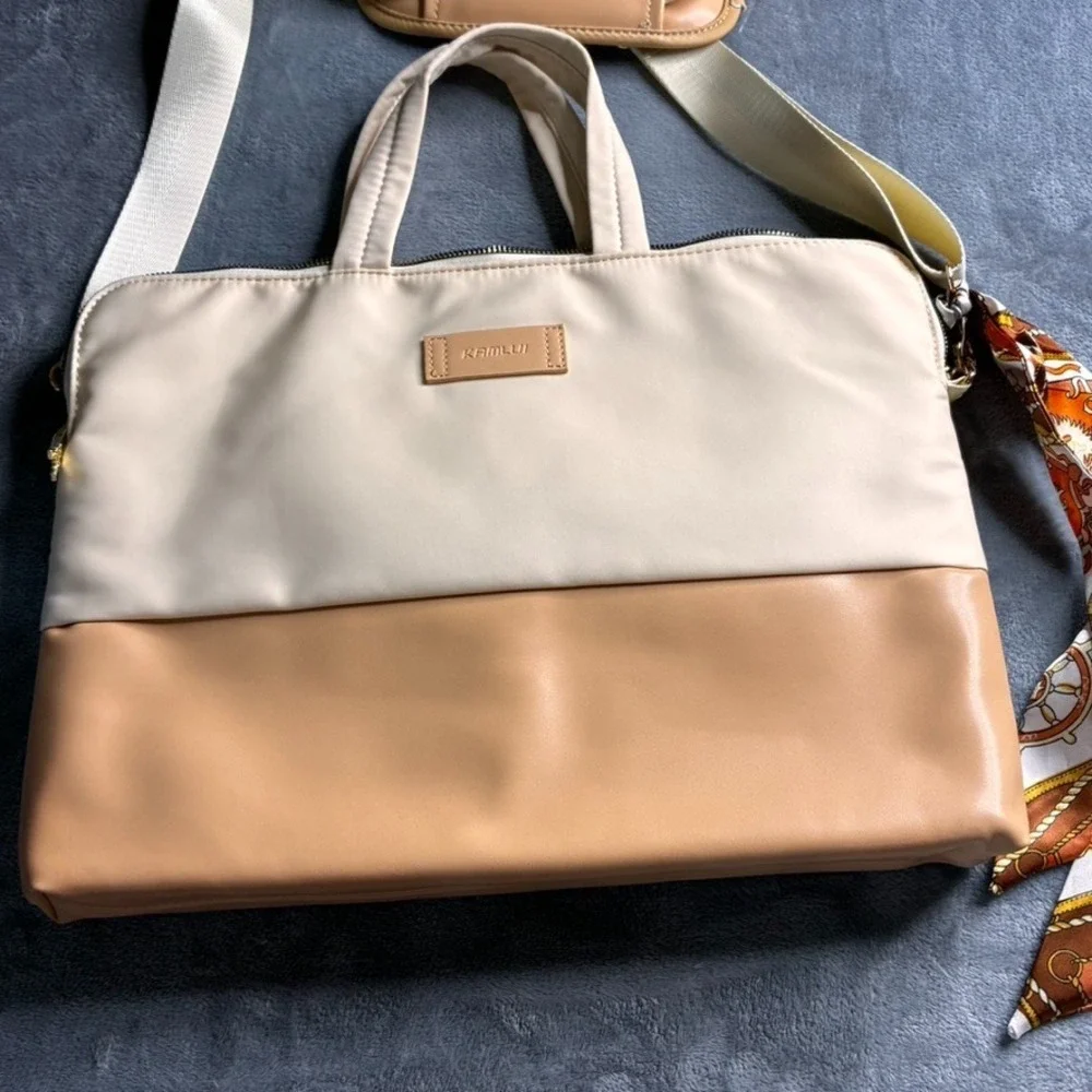 Messenger Bag Laptop Computer Briefcase‎ 16x11 Padded Ivory Tan Faux Leather